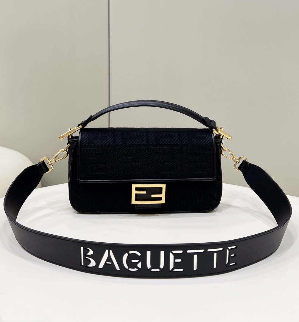 Fendi 8BR600 Baguette Medium bag with FF embroidery 8598 Black - Default Title - View 1