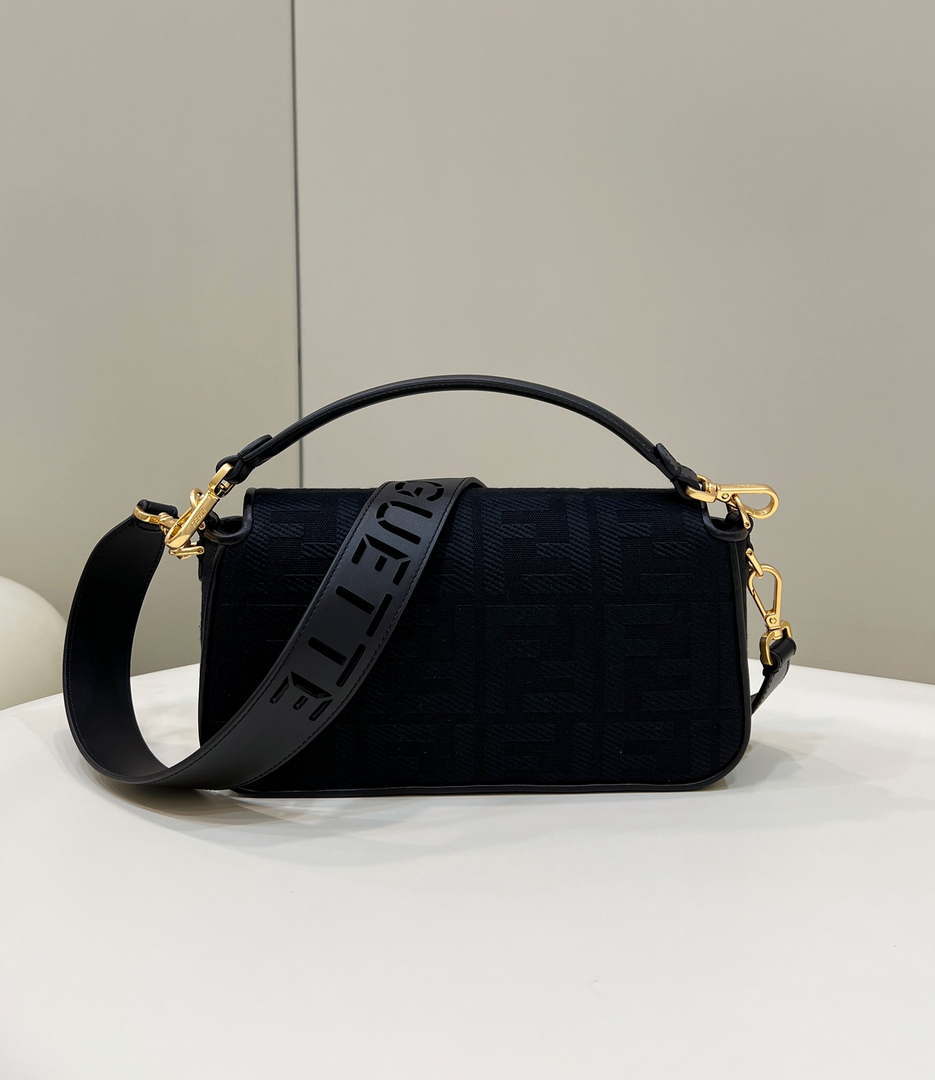 Fendi 8BR600 Baguette Medium bag with FF embroidery 8598 Black