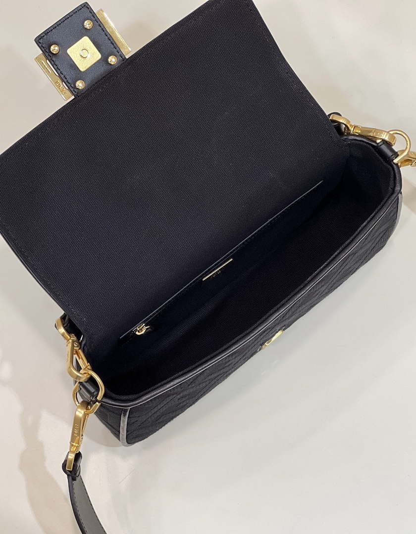 Fendi 8BR600 Baguette Medium bag with FF embroidery 8598 Black - Default Title - View 9
