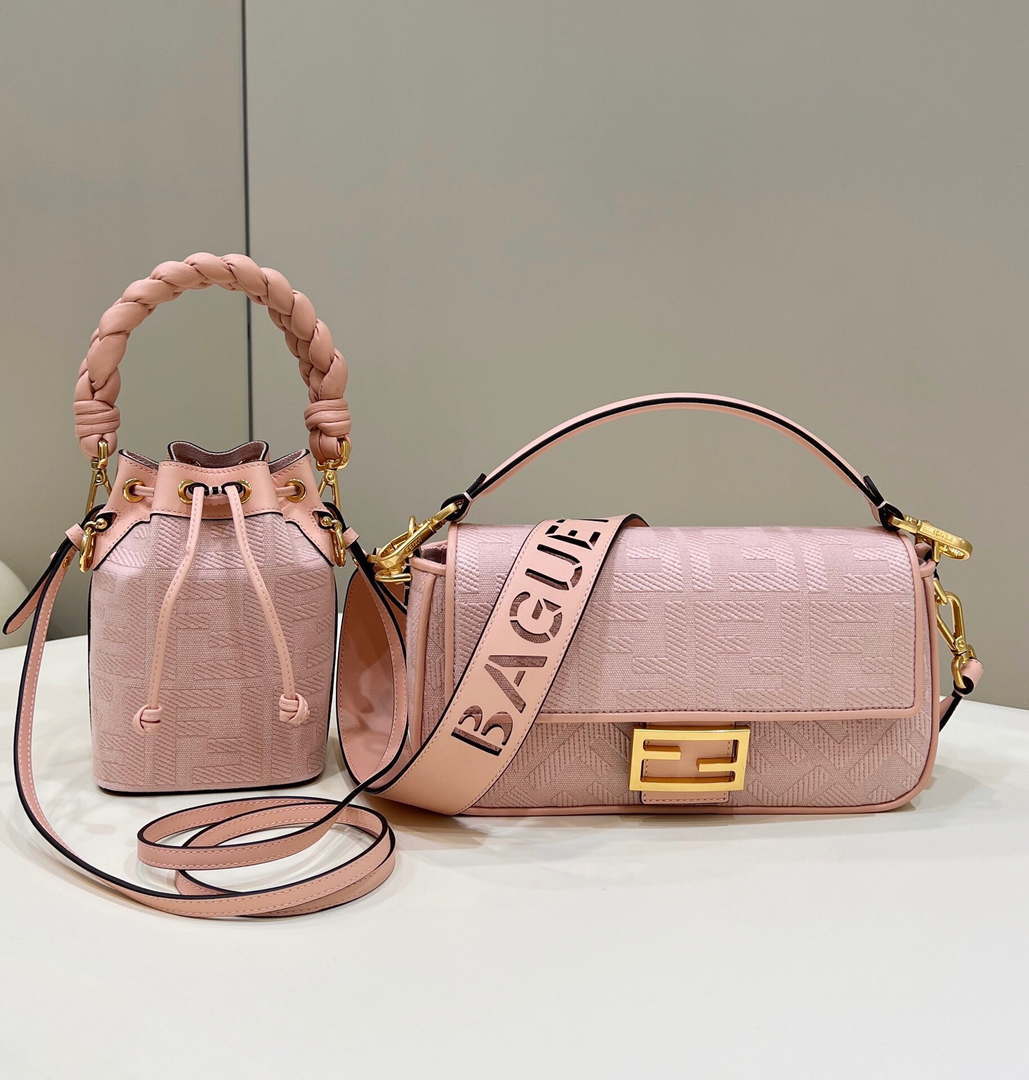 Fendi 8BR600 Baguette Medium bag with FF embroidery 8598 Pink