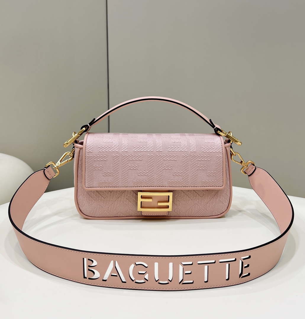 Fendi 8BR600 Baguette Medium bag with FF embroidery 8598 Pink - Default Title - View 3