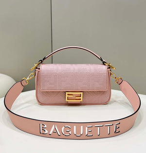 Fendi 8BR600 Baguette Medium bag with FF embroidery 8598 Pink - Default Title - View 3