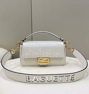 Fendi 8BR600 Baguette Medium bag with FF embroidery 8598 White - Default Title - View 1