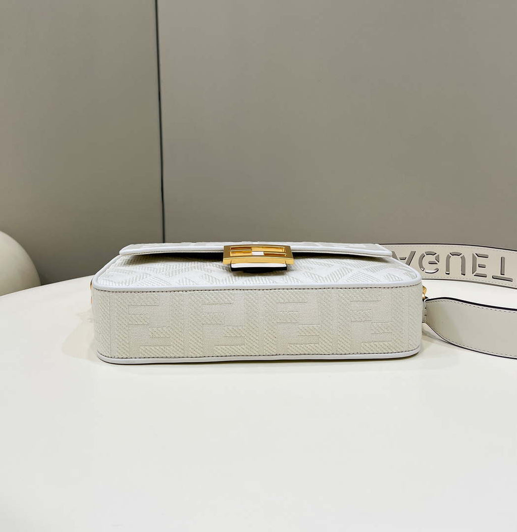 Fendi 8BR600 Baguette Medium bag with FF embroidery 8598 White