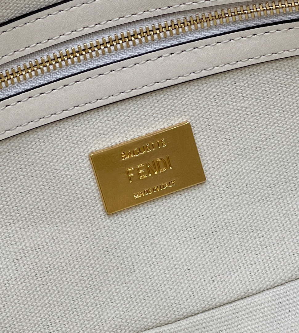 Fendi 8BR600 Baguette Medium bag with FF embroidery 8598 White