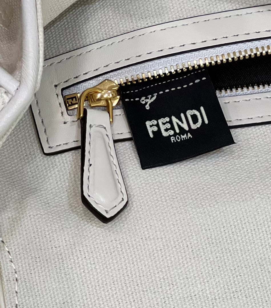 Fendi 8BR600 Baguette Medium bag with FF embroidery 8598 White