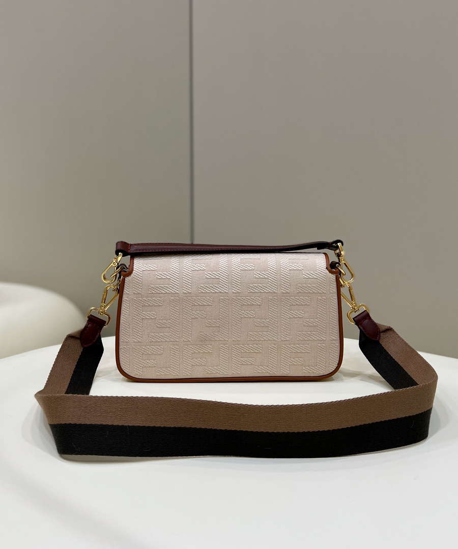 Fendi 8BR600 Baguette Medium bag with FF embroidery Beige 0159A