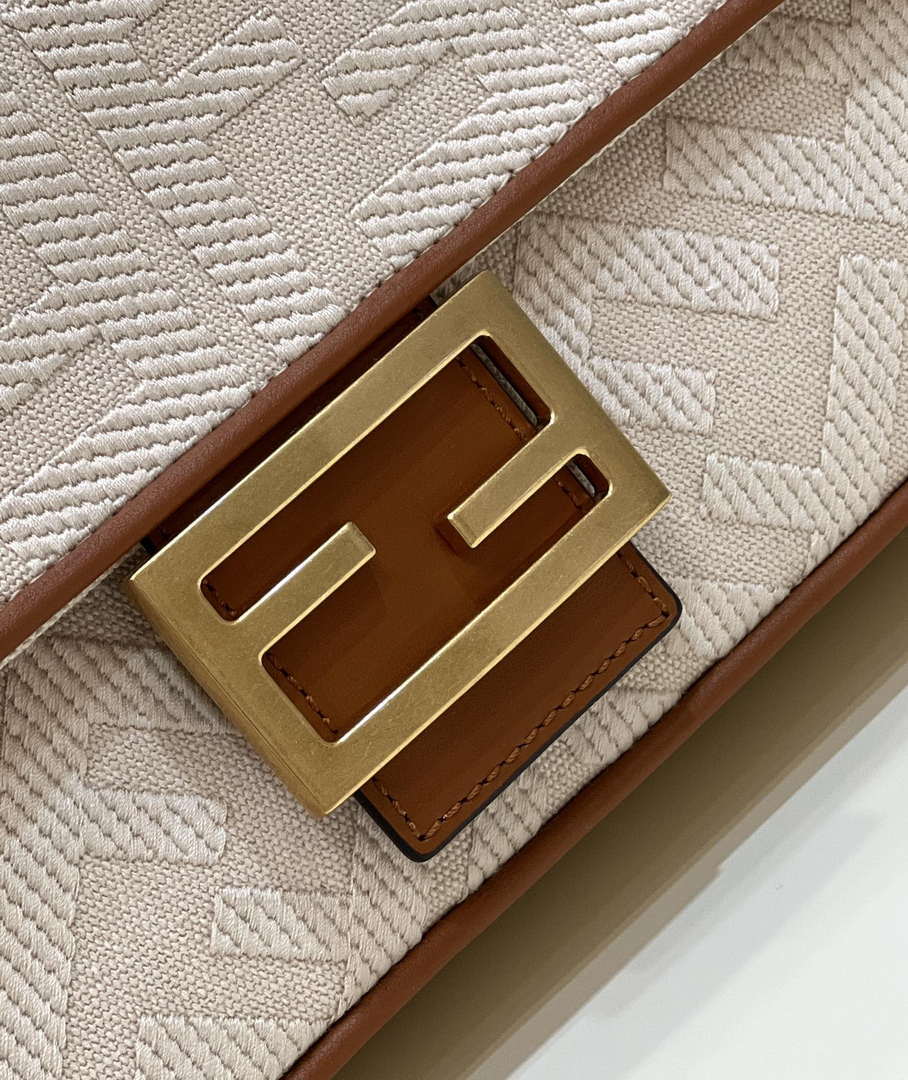 Fendi 8BR600 Baguette Medium bag with FF embroidery Beige 0159A - Default Title - View 5