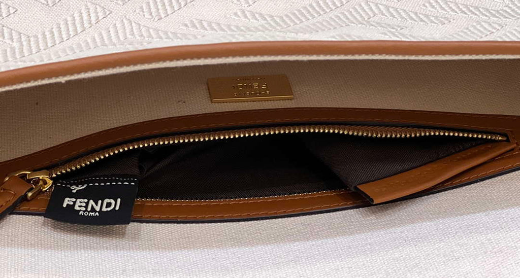 Fendi 8BR600 Baguette Medium bag with FF embroidery Beige 0159A