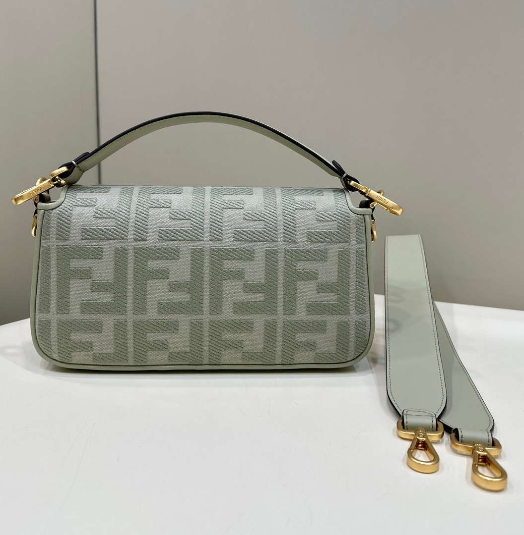 Fendi 8BR600 Baguette Medium bag with FF embroidery Light green 0159A - Default Title - View 2