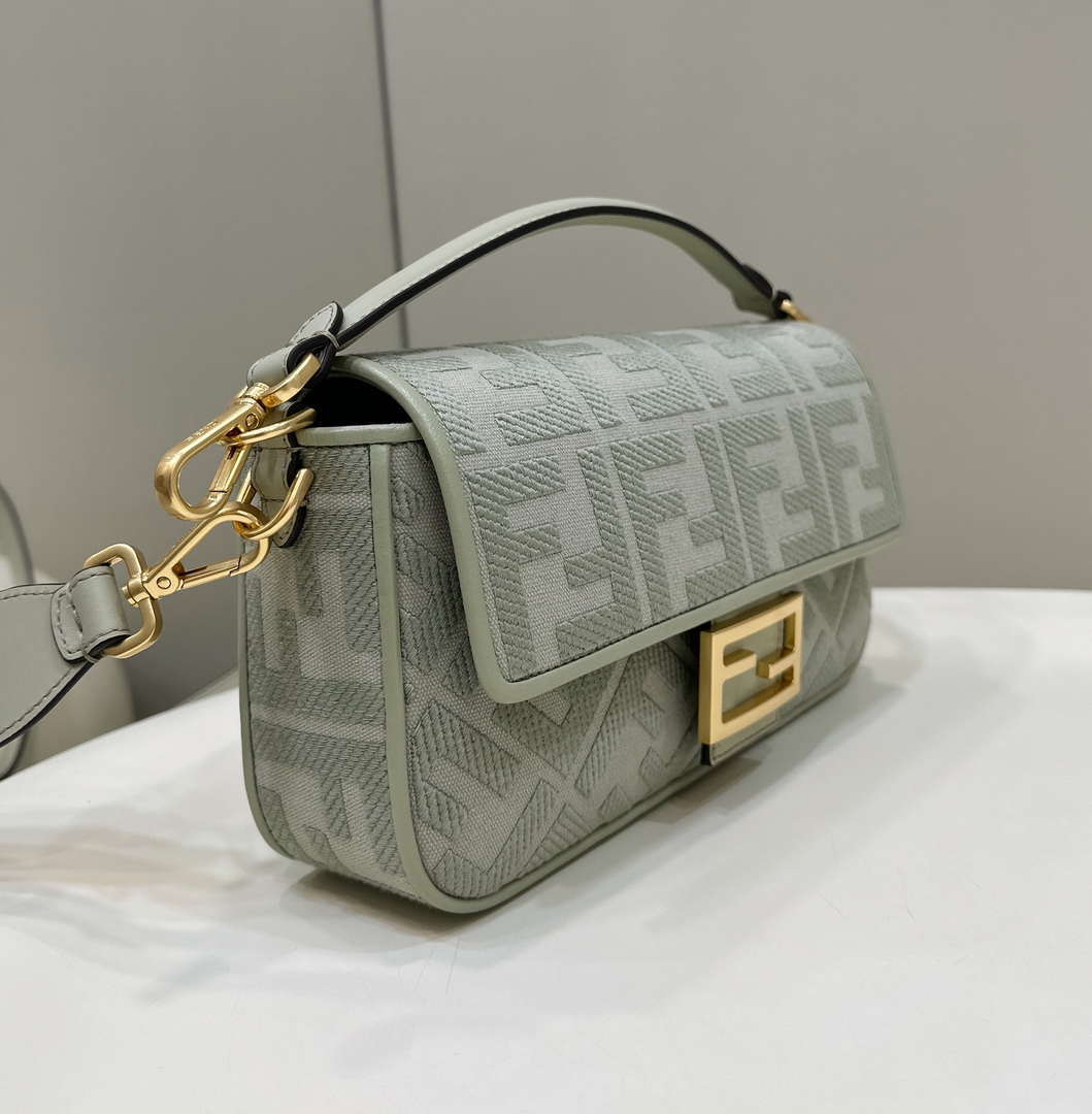 Fendi 8BR600 Baguette Medium bag with FF embroidery Light green 0159A - Default Title - View 3