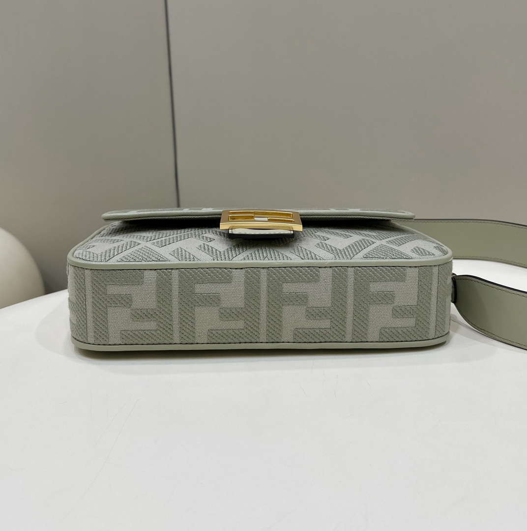 Fendi 8BR600 Baguette Medium bag with FF embroidery Light green 0159A