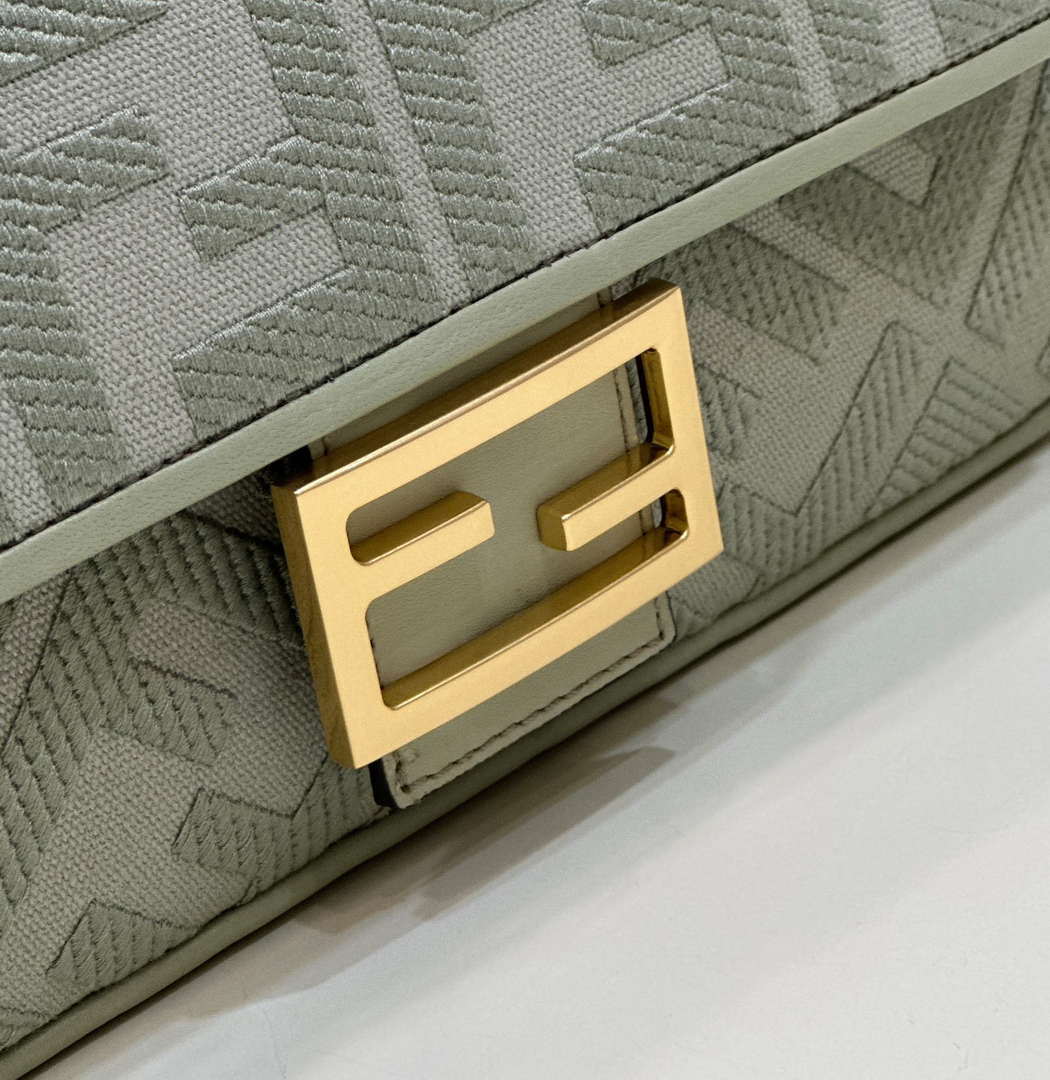 Fendi 8BR600 Baguette Medium bag with FF embroidery Light green 0159A