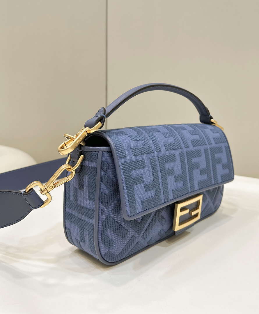 Fendi 8BR600 Baguette Medium bag with FF embroidery Sky Blue 0159A - Default Title - View 3