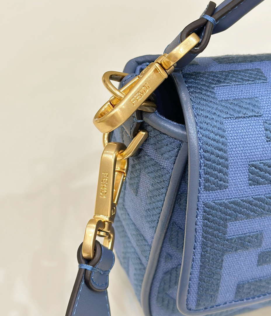 Fendi 8BR600 Baguette Medium bag with FF embroidery Sky Blue 0159A - Default Title - View 6