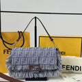 Fendi 8BR600 Baguette Medium Baguette Blue denim-effect FF jacquard bag