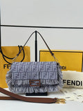 Fendi 8BR600 Baguette Medium Baguette Blue denim-effect FF jacquard bag