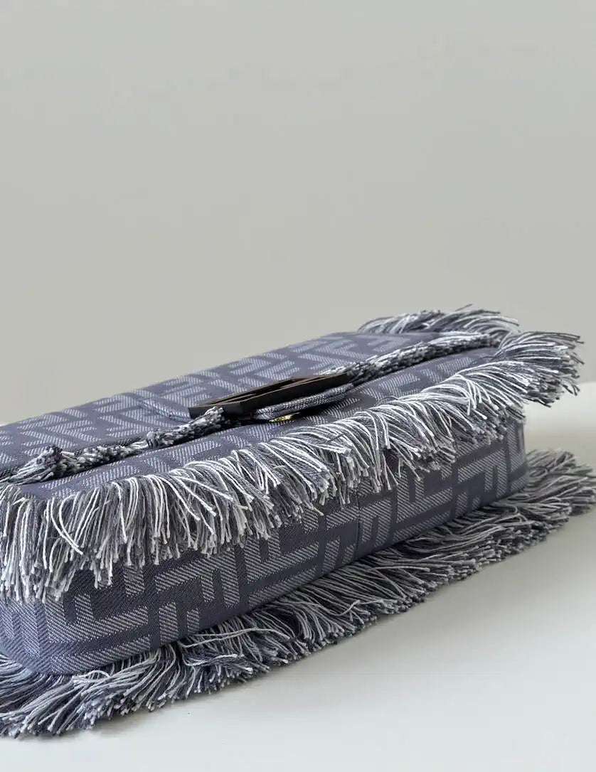 Fendi 8BR600 Baguette Medium Baguette Blue denim-effect FF jacquard bag