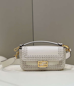 Fendi 8BR600 Baguette Medium Beige hand-woven leather 8536 bag - Default Title - View 1