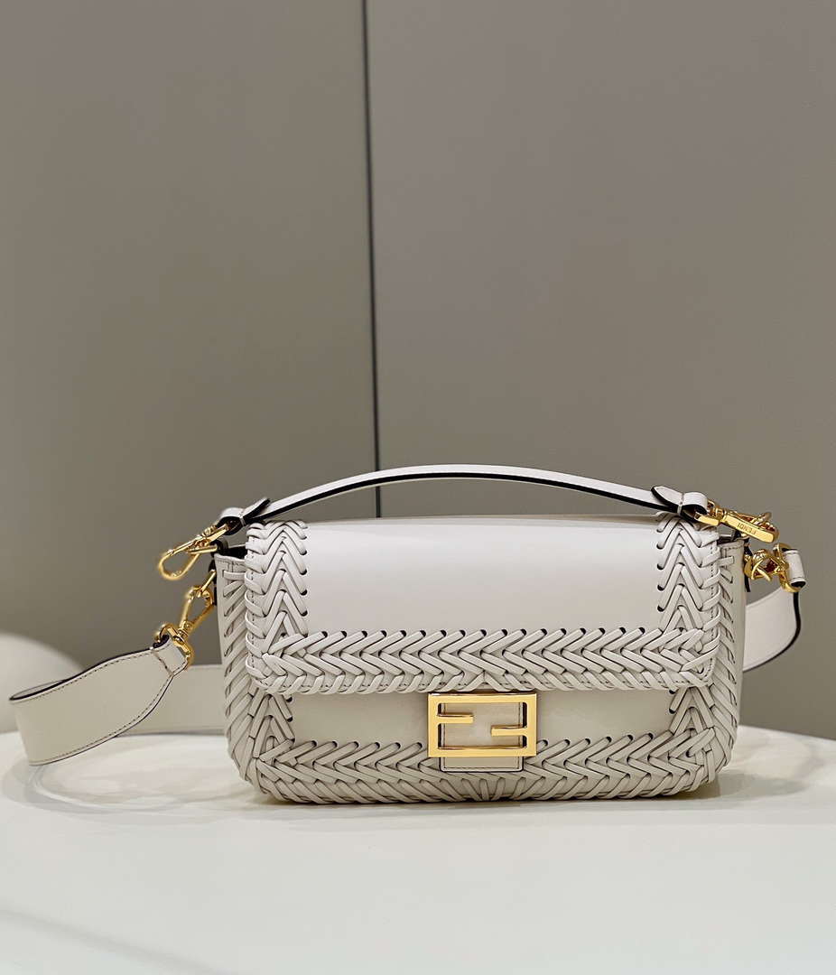 Fendi 8BR600 Baguette Medium Beige hand-woven leather 8536 bag - Default Title - View 1
