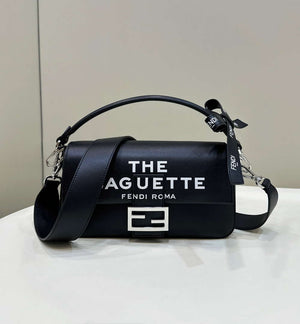 Fendi 8BR600 Baguette Medium Black leather 8619 bag Black - Default Title - View 1