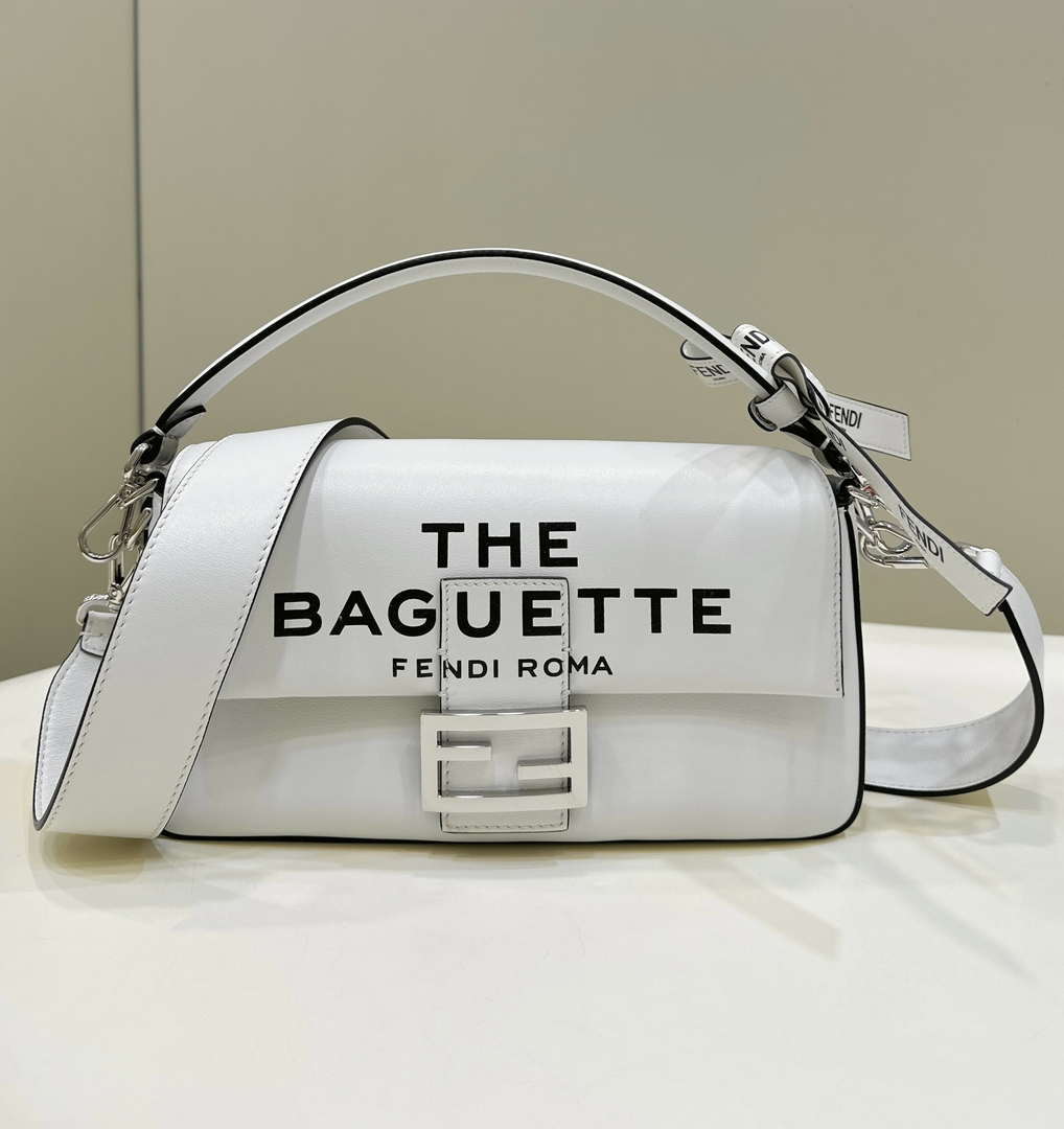Fendi 8BR600 Baguette Medium Black leather 8619 bag White - Default Title - View 1