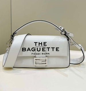 Fendi 8BR600 Baguette Medium Black leather 8619 bag White - Default Title - View 1