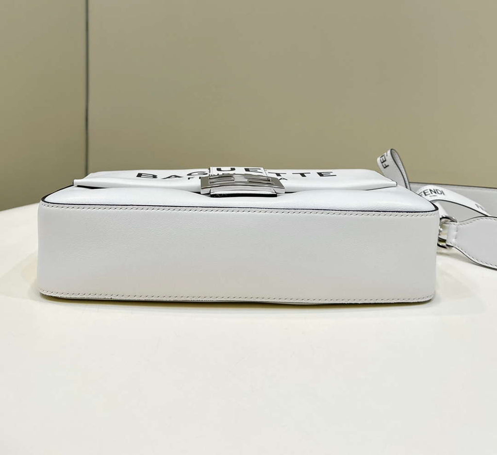 Fendi 8BR600 Baguette Medium Black leather 8619 bag White