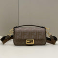 Fendi 8BR600 Baguette Medium Brown bag with FF embroidery - Default Title - View 1