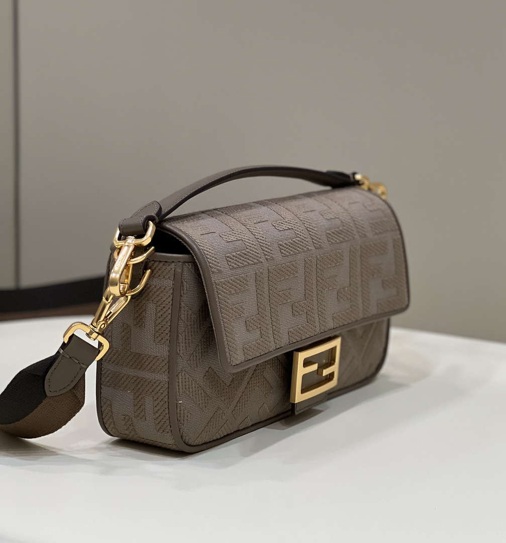 Fendi 8BR600 Baguette Medium Brown bag with FF embroidery