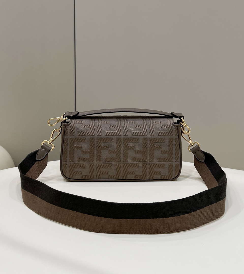 Fendi 8BR600 Baguette Medium Brown bag with FF embroidery - Default Title - View 3