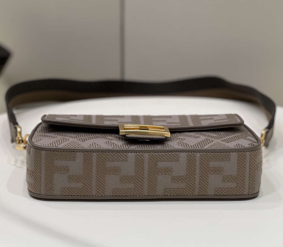 Fendi 8BR600 Baguette Medium Brown bag with FF embroidery - Default Title - View 4