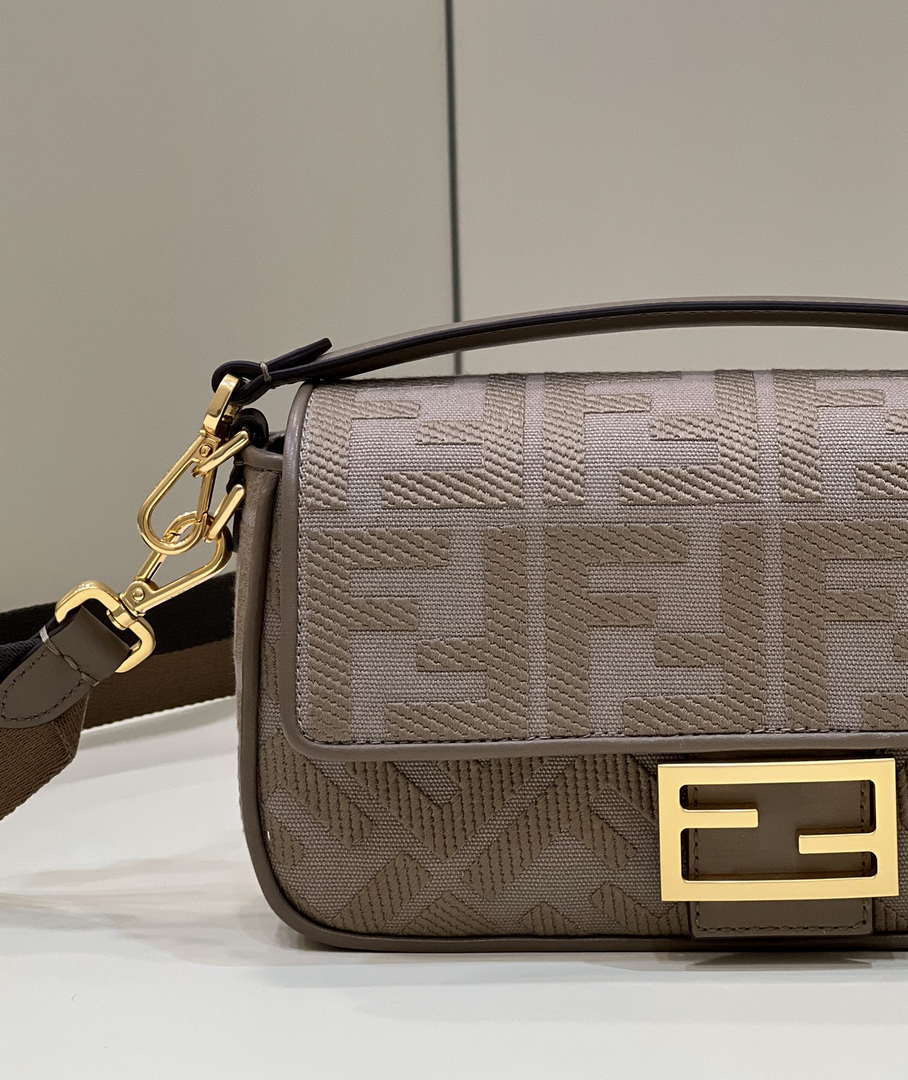 Fendi 8BR600 Baguette Medium Brown bag with FF embroidery