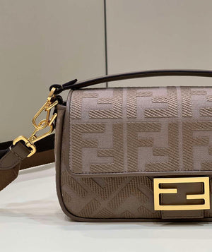 Fendi 8BR600 Baguette Medium Brown bag with FF embroidery - Default Title - View 5