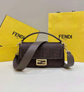 Fendi 8BR600 Baguette Medium Chocolate FF jacquard fabric bag