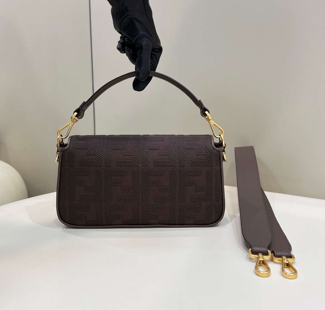 Fendi 8BR600 Baguette Medium Chocolate FF jacquard fabric bag - Default Title - View 2