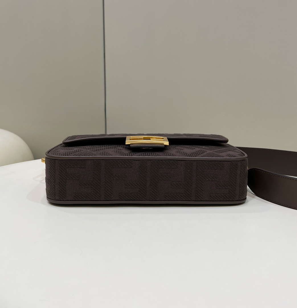 Fendi 8BR600 Baguette Medium Chocolate FF jacquard fabric bag