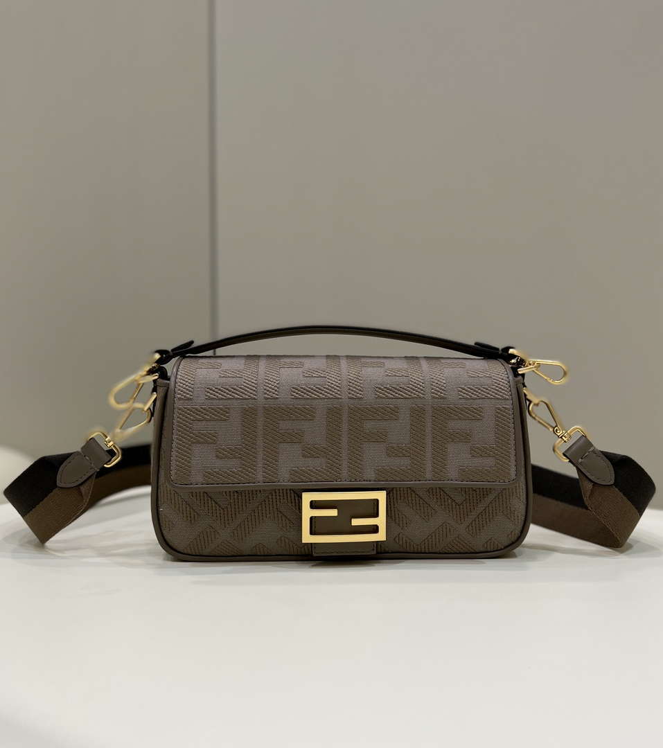 Fendi 8BR600 Baguette Medium coffee FF jacquard fabric bag - Default Title - View 1