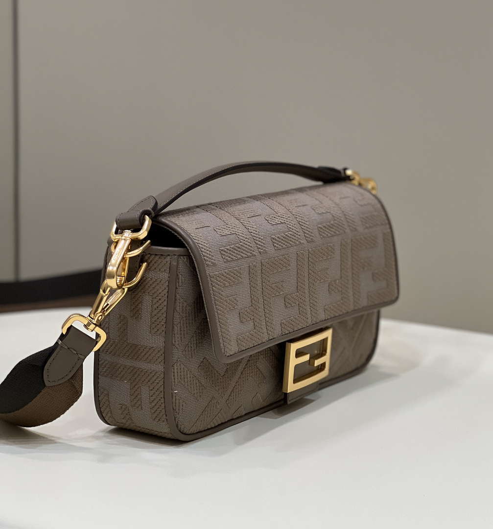 Fendi 8BR600 Baguette Medium coffee FF jacquard fabric bag
