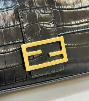 Fendi 8BR600 Baguette Medium Crocodile leather 8628 bag Black - Default Title - View 9