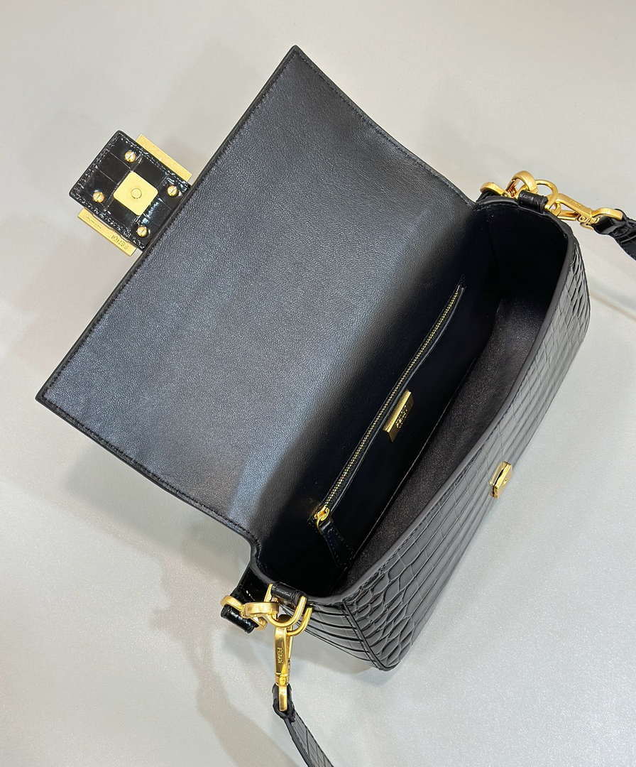 Fendi 8BR600 Baguette Medium Crocodile leather 8628 bag Black - Default Title - View 13