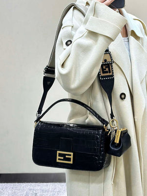 Fendi 8BR600 Baguette Medium Crocodile leather 8628 bag Black - Default Title - View 3