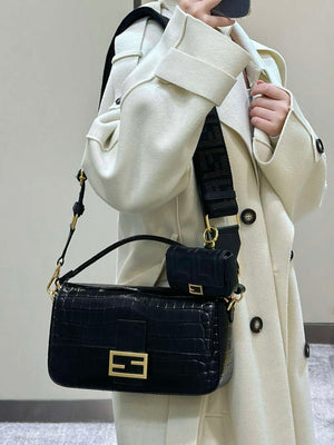 Fendi 8BR600 Baguette Medium Crocodile leather 8628 bag Black - Default Title - View 5
