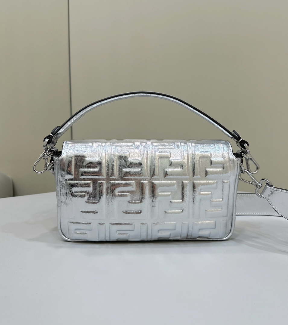 Fendi 8BR600 Baguette Medium Silver leather 0135 bag