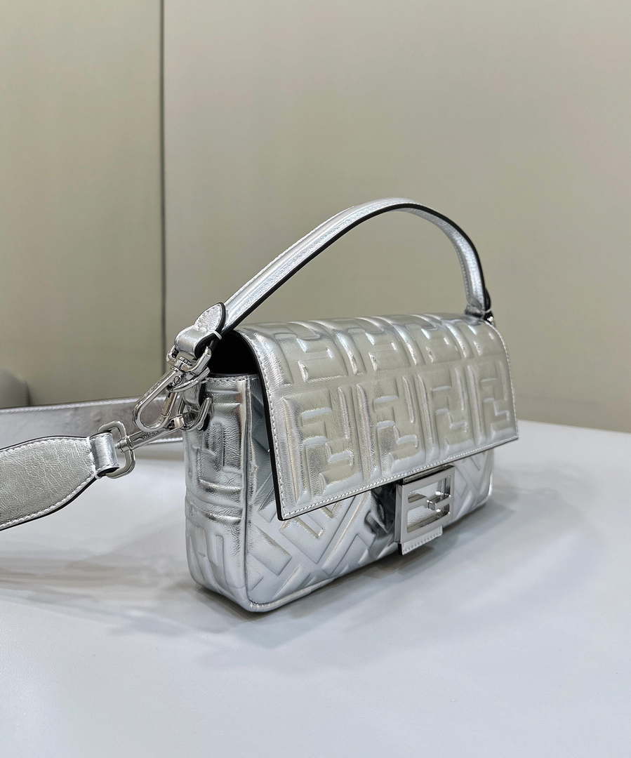 Fendi 8BR600 Baguette Medium Silver leather 0135 bag - Default Title - View 3