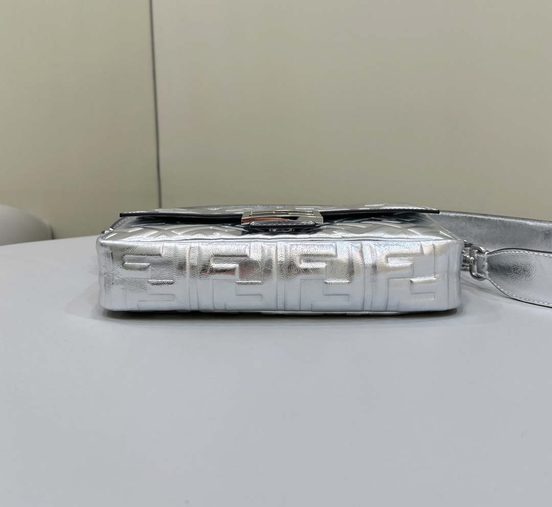 Fendi 8BR600 Baguette Medium Silver leather 0135 bag - Default Title - View 4
