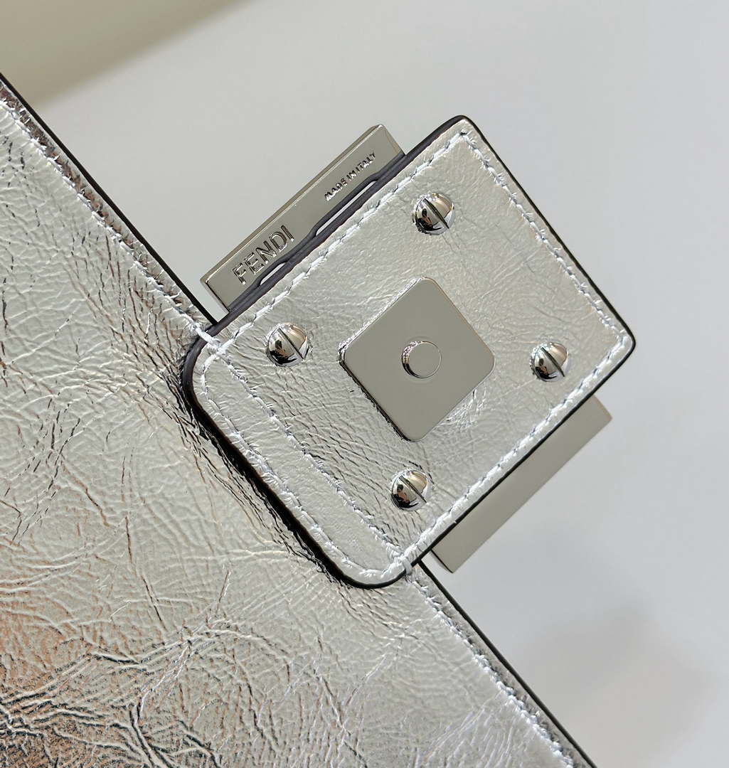 Fendi 8BR600 Baguette Medium Silver leather 0135 bag