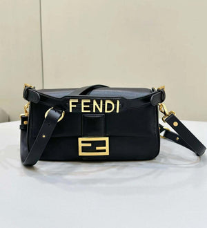 Fendi 8BR600 Baguette Medium Black leather 8629 bag Black - Default Title - View 1
