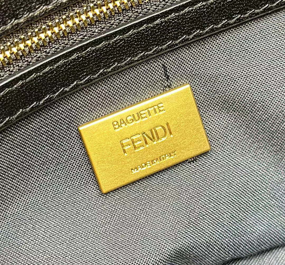 Fendi 8BR600 Baguette Medium Black leather 8629 bag Black - Default Title - View 6