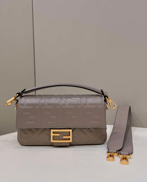 Fendi 8BR600 Baguette Medium Gray leather 0135M bag - Default Title - View 1